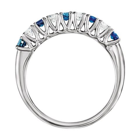 14k White Gold Blue Sapphire & 1/4 CTW Diamond Fishtail Design Anniversary Band, Size 7