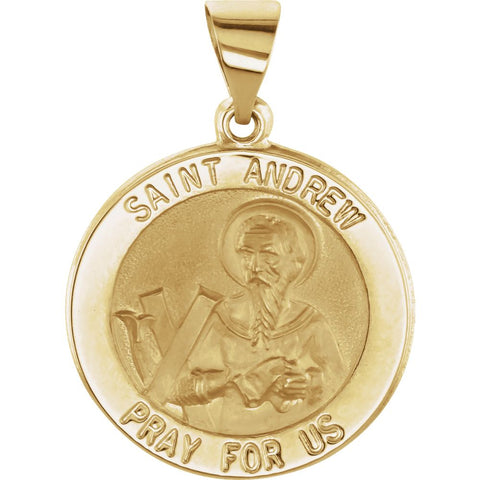 14k Yellow Gold 18.5mm Round Hollow St. Andrew Medal