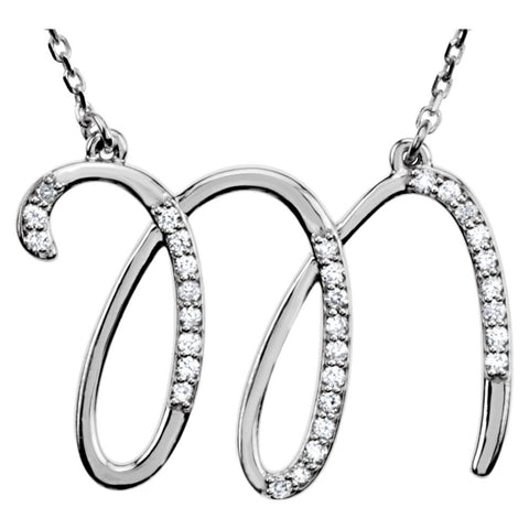 Sterling Silver Letter "M" 1/8 CTW Diamond Initial 16" Necklace