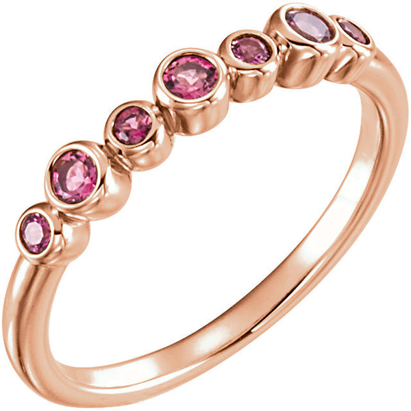14k Rose Gold Pink Tourmaline Bezel Ring , Size 7