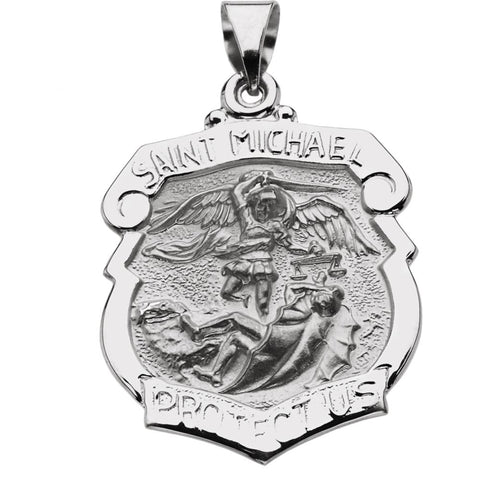 14k White Gold 24.25x20.75mm Hollow St. Michael Medal