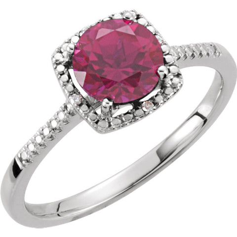 Sterling Silver Lab-Grown Ruby & .01 CTW Diamond Ring, Size 7
