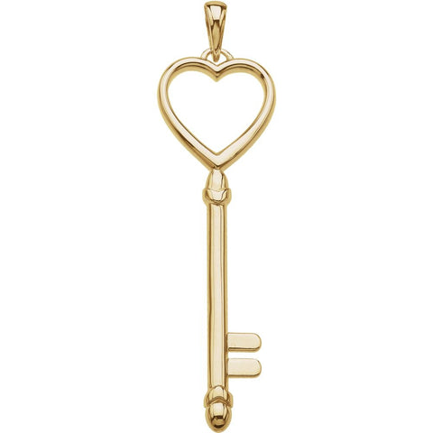 14k Yellow Gold 49x13mm Key & Heart Pendant