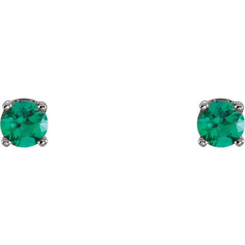 Sterling Silver Imitation Emerald Youth Earrings