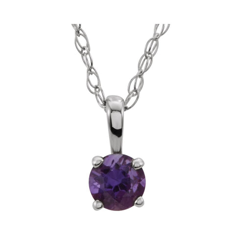 14k White Gold Imitation Amethyst "February" Birthstone 14" Necklace