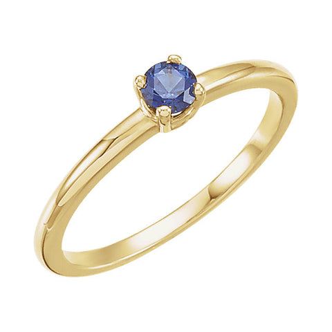 14k Yellow Gold Chatham® Lab-Grown Blue Sapphire "September" Birthstone Ring	, Size 3