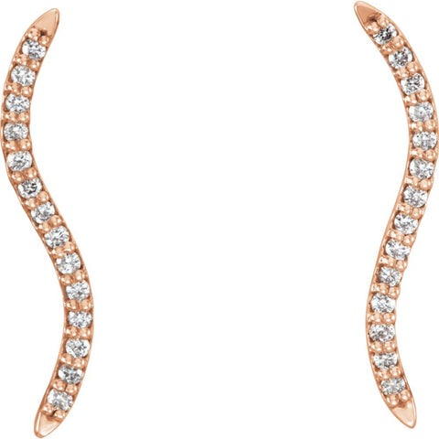 14k Rose Gold 1/6 CTW Diamond Wavy Ear Climbers