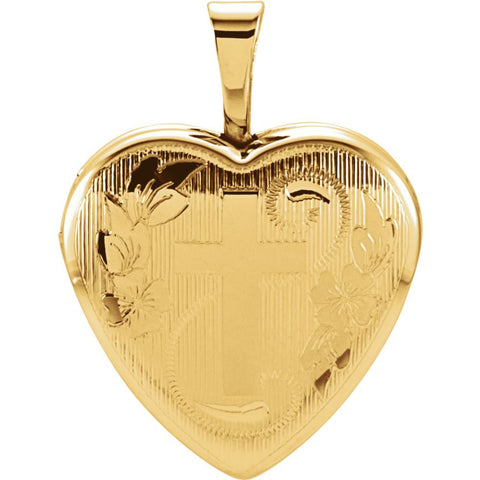 14K Yellow Gold-Plated Sterling Silver Heart Locket with Cross
