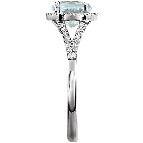 14k White Gold Aquamarine & 1/5 CTW Diamond Ring, Size 7