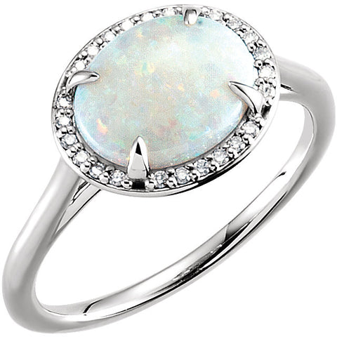 14k White Gold Opal & .06 CTW Diamond Ring, Size 7