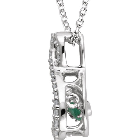 14k White Gold Emerald & 1/6 CTW Diamond 18" Mystara® Necklace