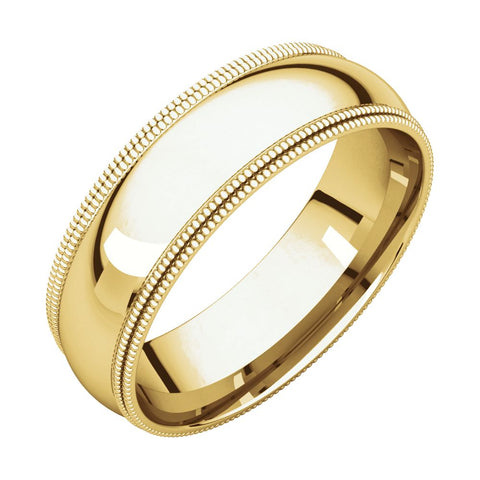 14k Yellow Gold 6mm Double Milgrain Comfort Fit Band, Size 10.5