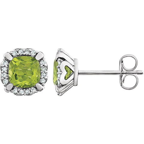 14k White Gold Peridot & 1/10 CTW Diamond Earrings