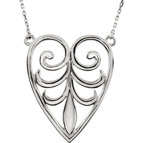 14k White Gold Filigree Heart 18" Necklace
