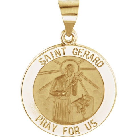 14k Yellow Gold 18.25mm Round Hollow St. Gerard Medal
