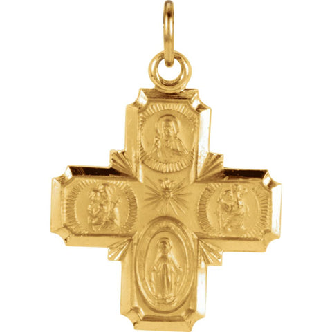 14k Yellow Gold 18x18mm Four-Way Cross Medal
