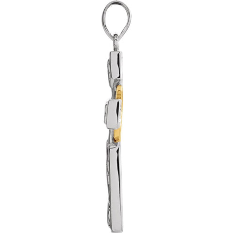 Sterling Silver/10k Yellow Gold .01 CT Diamond Cross Pendant with Rhodium Plating