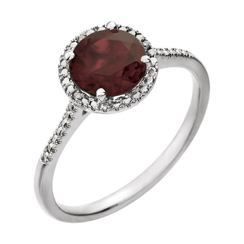 Sterling Silver Mozambique Garnet & .01 CTW Diamond Ring, Size 7