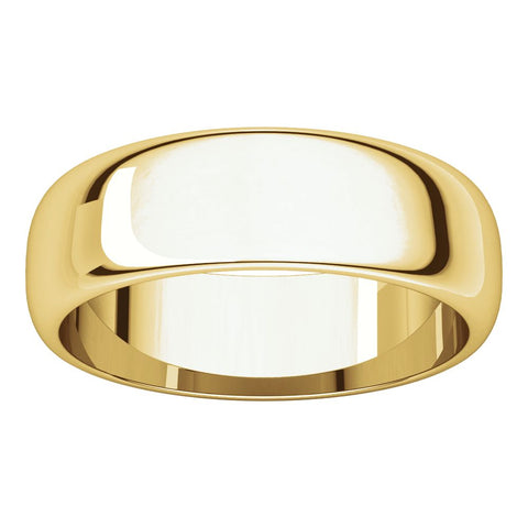 14k Yellow Gold 6mm Half Round Band, Size 7