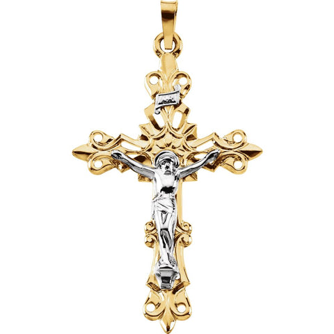 14K Yellow & White 35x24mm Crucifix Pendant