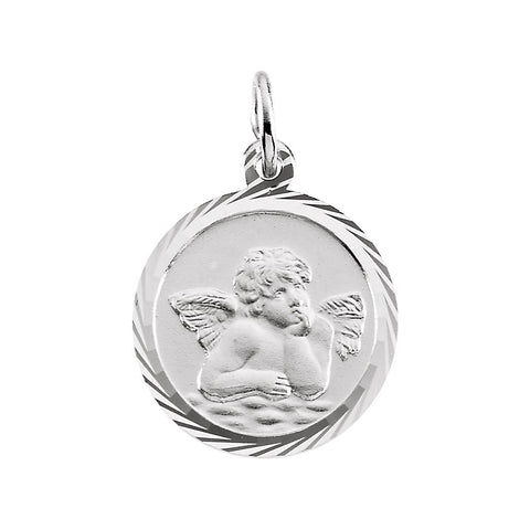 14k White Gold 14mm Angel Medal