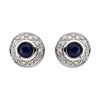 14k White Gold 3.5mm Round Sapphire & 1/10 CTW Diamond Earrings