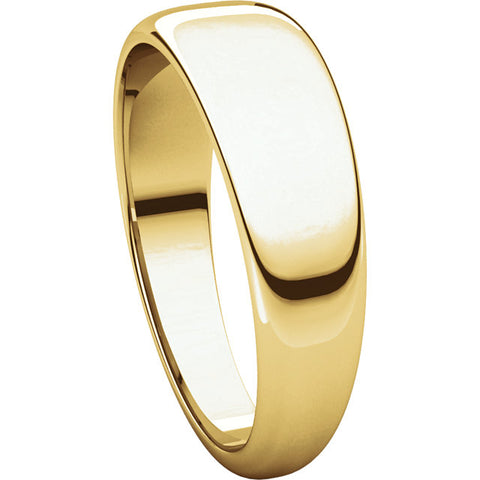 14k Yellow Gold 6mm Half Round Tapered Band, Size 7