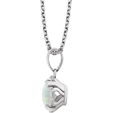 14k White Gold Opal & .05 CTW Diamond 18" Necklace