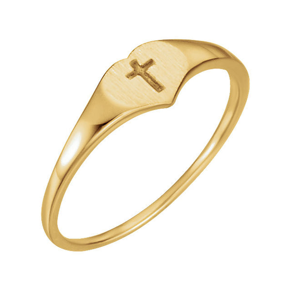 14k Yellow Gold Youth Heart & Cross Ring, Size 3