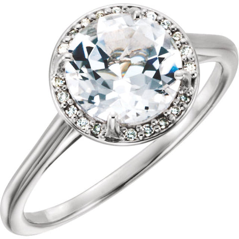 14k White Gold White Topaz and .05 CTW Diamond Ring, Size 7