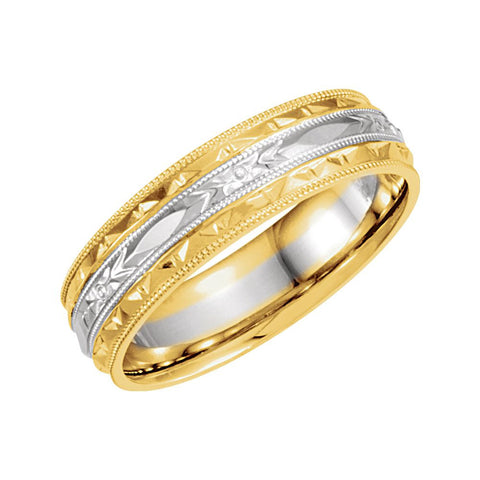14K Yellow & White 6mm Comfort-Fit Design Band Size 7.5