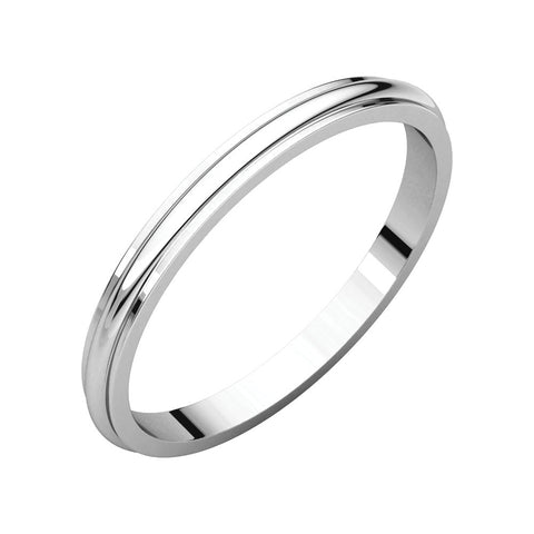 14k White Gold 2mm Half Round Edge Band, Size 4.5