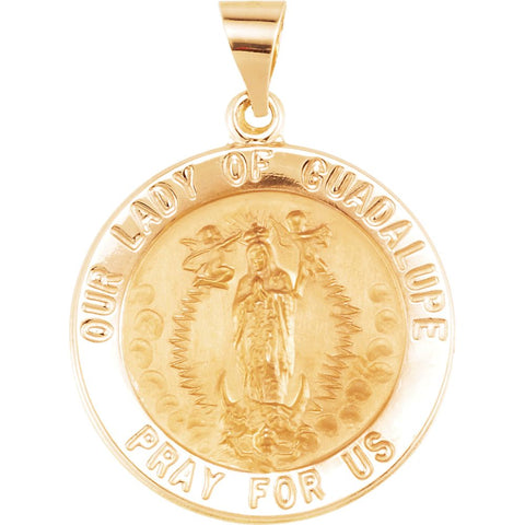 14k Yellow Gold 22mm Round Hollow Our Lady of Guadalupe Medal