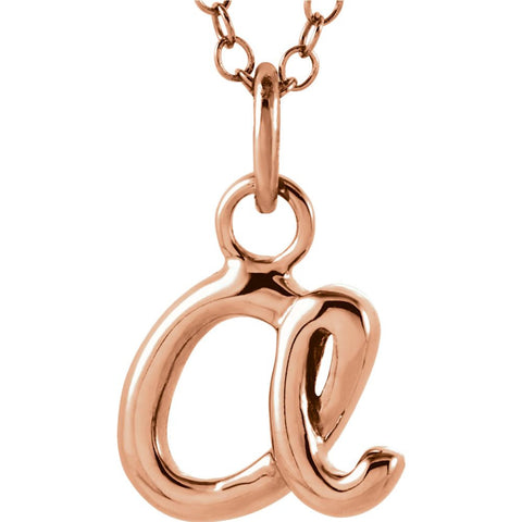 14k Rose Gold Letter "A" Lowercase Script Initial Necklace