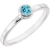 14k White Gold Blue Zircon Bezel Ring, Size 7