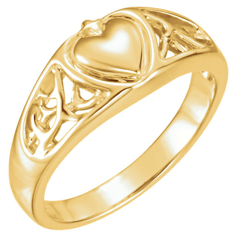 14k Yellow Gold Heart Ring, Size 7