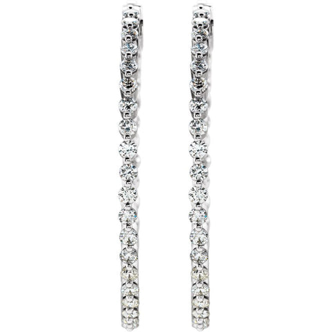 14k White Gold 1 CTW Diamond Inside/Outside Hoop Earrings