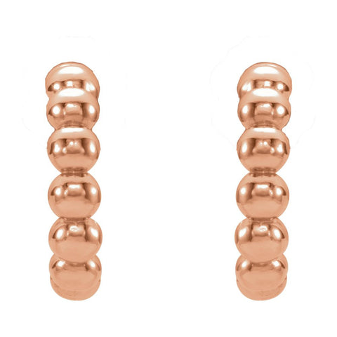 14k Rose Gold 12mm Beaded Hoop Earrings