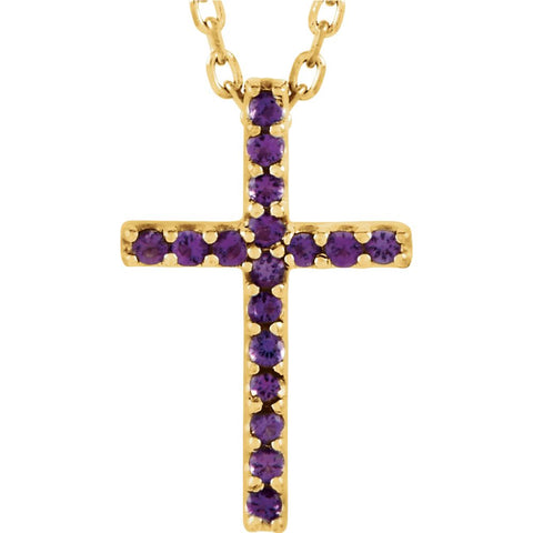 14k Yellow Gold Amethyst Cross 16" Necklace