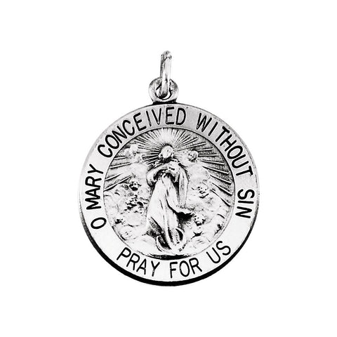 Sterling Silver 18mm Round Immaculate Conception Medal with 18" Chain