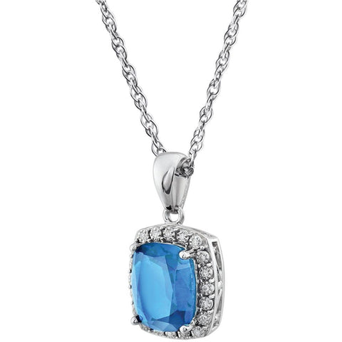14k White Gold Swiss Blue Topaz & .05 CTW Diamond Necklace