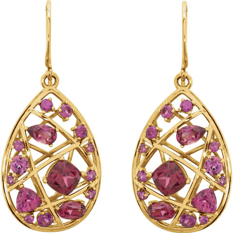 14k Yellow Gold Rhodolite Garnet Nest Design Earrings