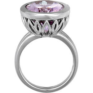 Sterling Silver Rose De France Quartz Bezel-Set Ring , Size 7