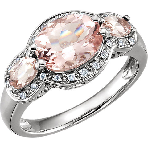 14k White Gold Morganite & 1/10 CTW Diamond Ring, Size 7
