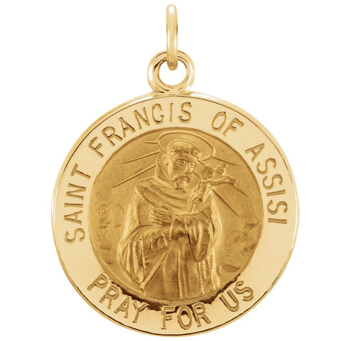 14k White Gold 15mm Round St. Francis of Assisi Medal