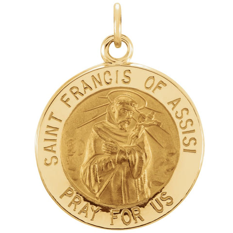 14k Yellow Gold 15mm Round St. Francis of Assisi Medal