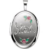 Oval Mom Locket with Color in Sterling Silver