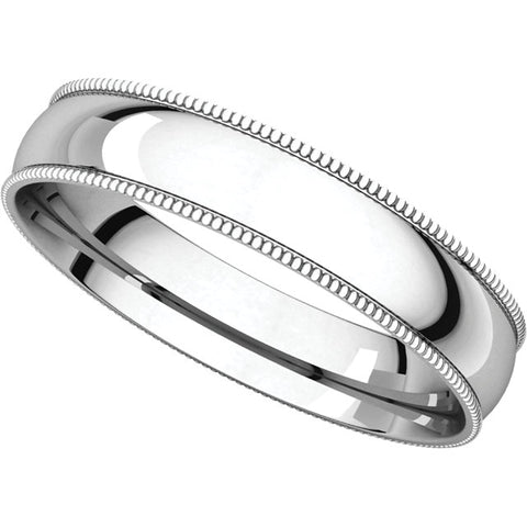 14k White Gold 4mm Light Comfort Fit Milgrain Band , Size 10.5