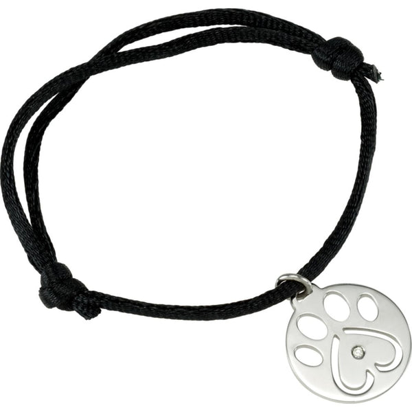 14k White Gold .02 CTW Diamond Dog Paw Black Cord 6.5-8" Bracelet