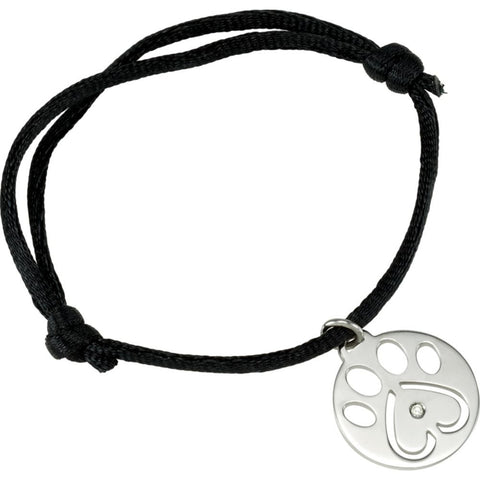 Sterling Silver .02 CTW Diamond Dog Paw Black Cord 6.5-8" Bracelet